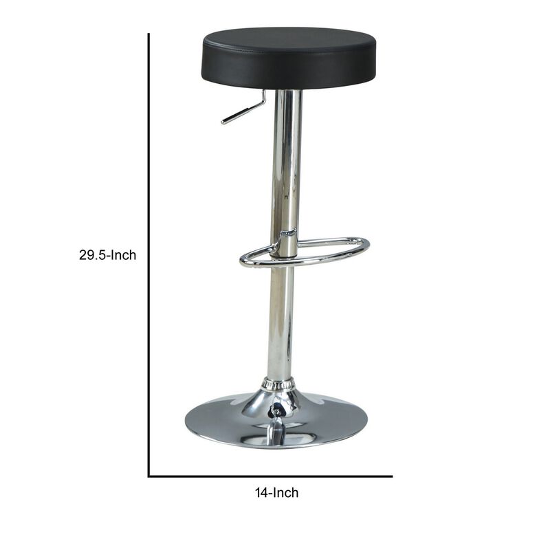 30 Inch Backless Adjustable Bar Stool, Black Vegan Faux Leather,Chrome Base-Benzara