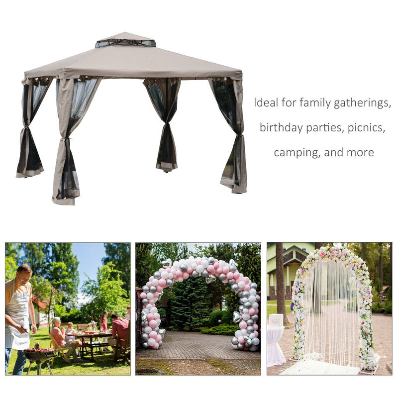 Taupe Garden Sanctuary: 10'x10' 2-Tier Vented Gazebo with Mosquito Netting
