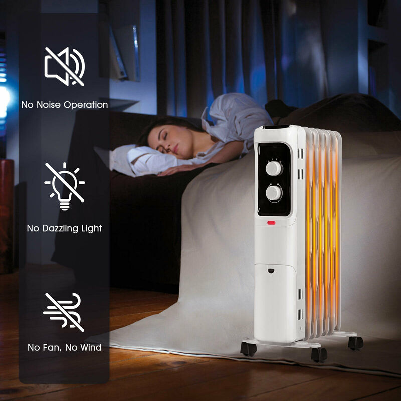 1500W Oil Filled Portable Radiator Space Heater with Adjustable Thermostat