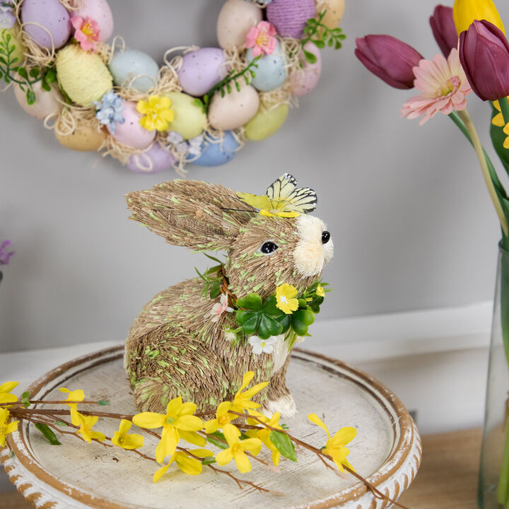 Easter Bunny with Butterfly Straw Figurine - 8"