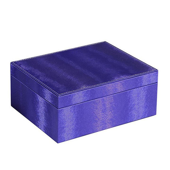 Jewelry Case with 2 Slots and Earrings Hanger, Blue - Benzara