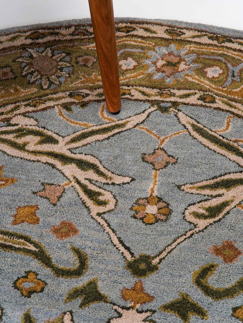 RUGSOTIC CARPETS HAND TUFTED WOOL ECO-FRIENDLY AREA RUGS  - 8'x8', Round Shape, Blue & Green, Classic Oriental Traditional  Design, High Pile Thick Handmade Anti Skid Area Rugs (K00503)