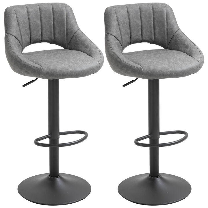 HOMCOM Bar Stools Set of 2, Swivel Bar Height Barstools Chairs with Adjustable Height, Round Heavy Metal Base, and Footrest, Brown