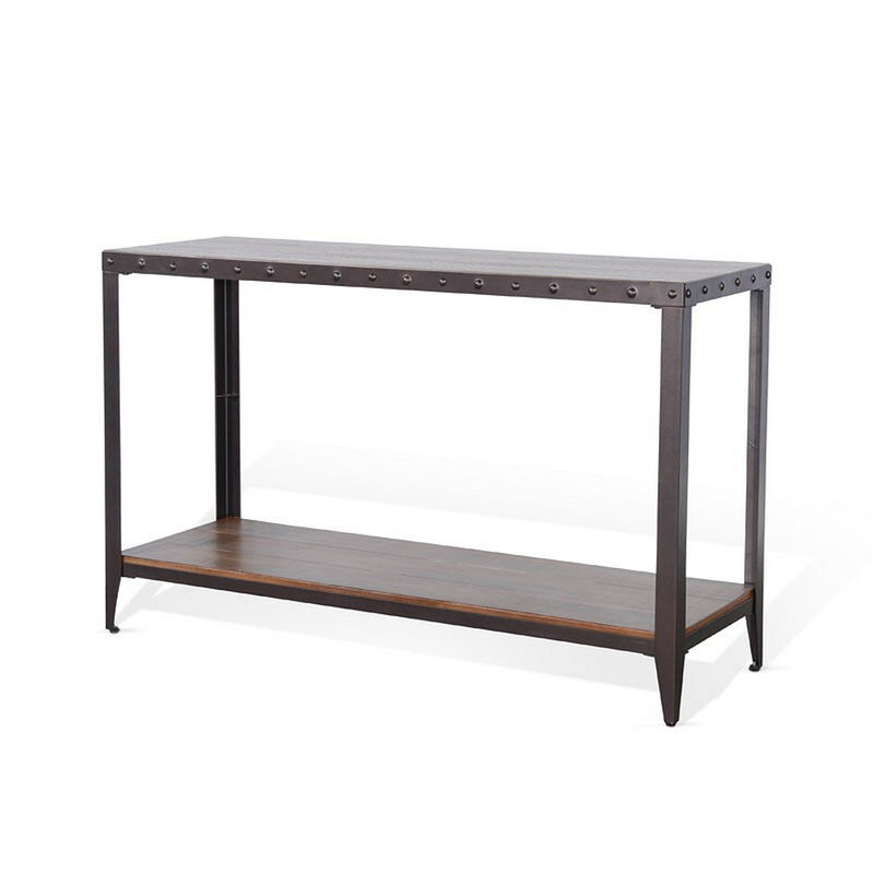 Ayka Sofa Table w Shelf, Nailhead Accent, 48 Inch Rectangular Brown - Benzara