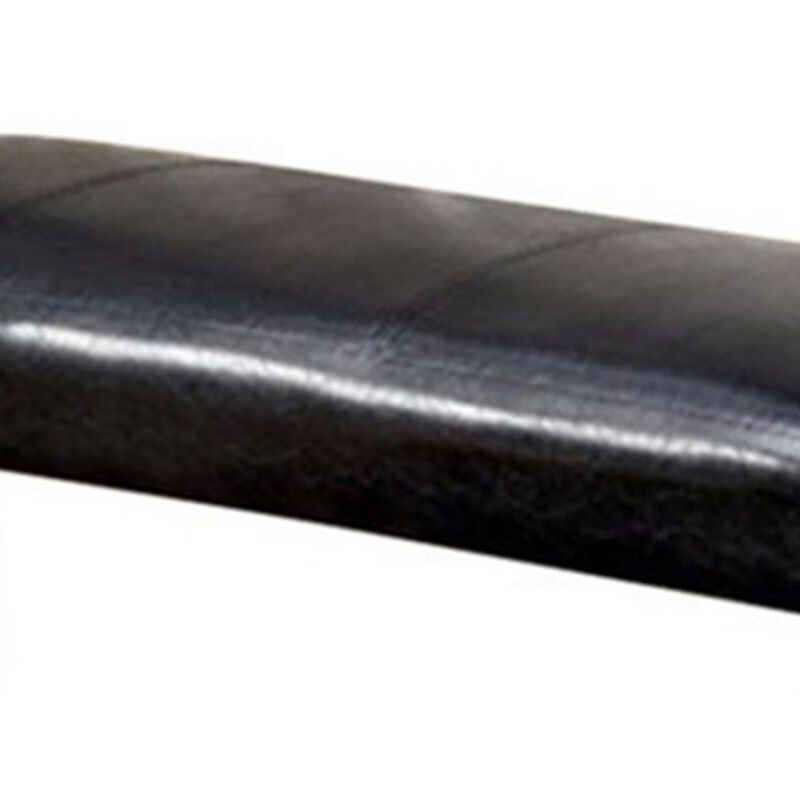 Oliver 46 Inch Bench, Leather Upholstery, Wood Frame, Soft Cushion, Black - Benzara