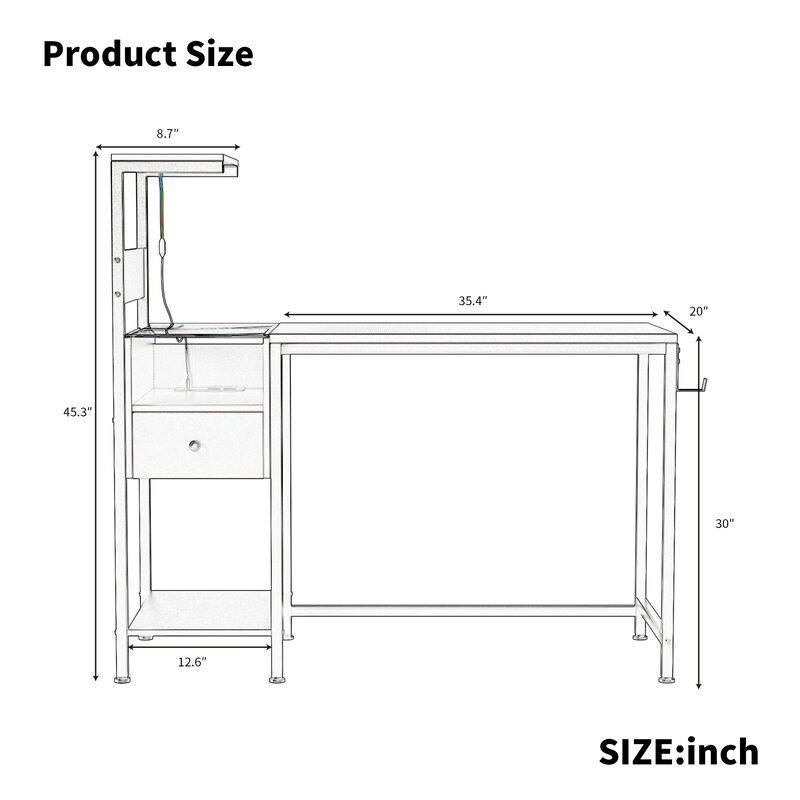 Home Office Computer Desk with Charging Station, USB Ports & Storage Shelves