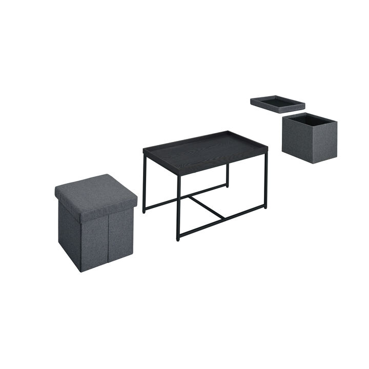 Monty Black Wood Grain 3 Piece Coffee Table Set With Raised Edges