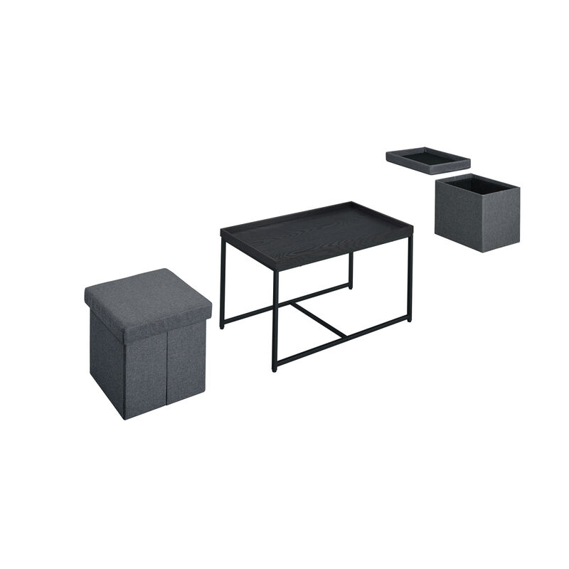 Monty Black Wood Grain 3 Piece Coffee Table Set With Raised Edges