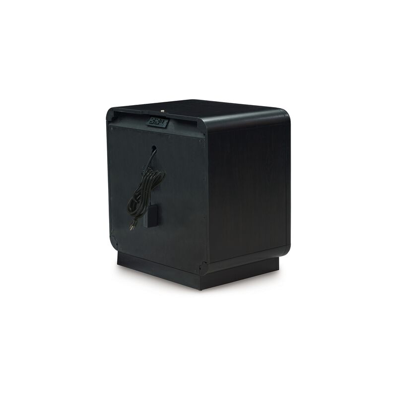 Robeck Nightstand, 1 Drawer, Black 26 Inch, Silver Metal Handles - Benzara