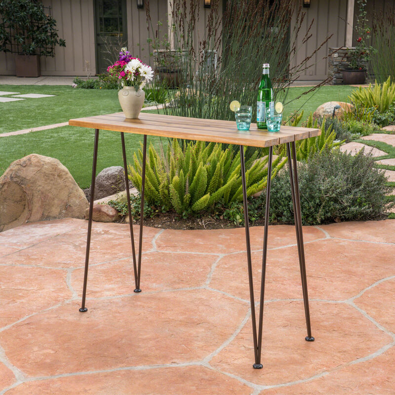 Chic Industrial Teak Acacia Wood Outdoor Bar Table
