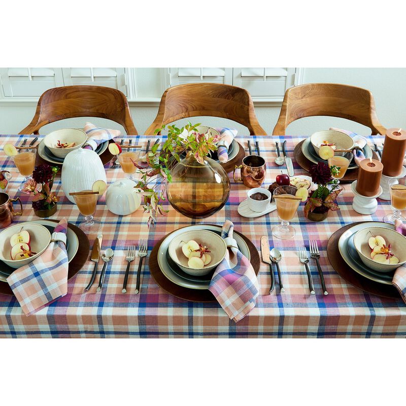 Solino Home 100% Pure Linen Table Throw 52 x 52 Inch | Fall Flavors Madras for Thanksgiving, Christmas