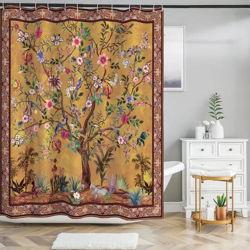 Tropical Birds & Flowers Shower Curtain – Vibrant Botanical Print, Durable & Easy to Maintain