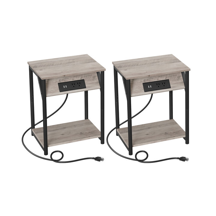 Set of 2 Side Tables with Charging Station - End Tables with USB Ports and Outlets for Convenient Charging