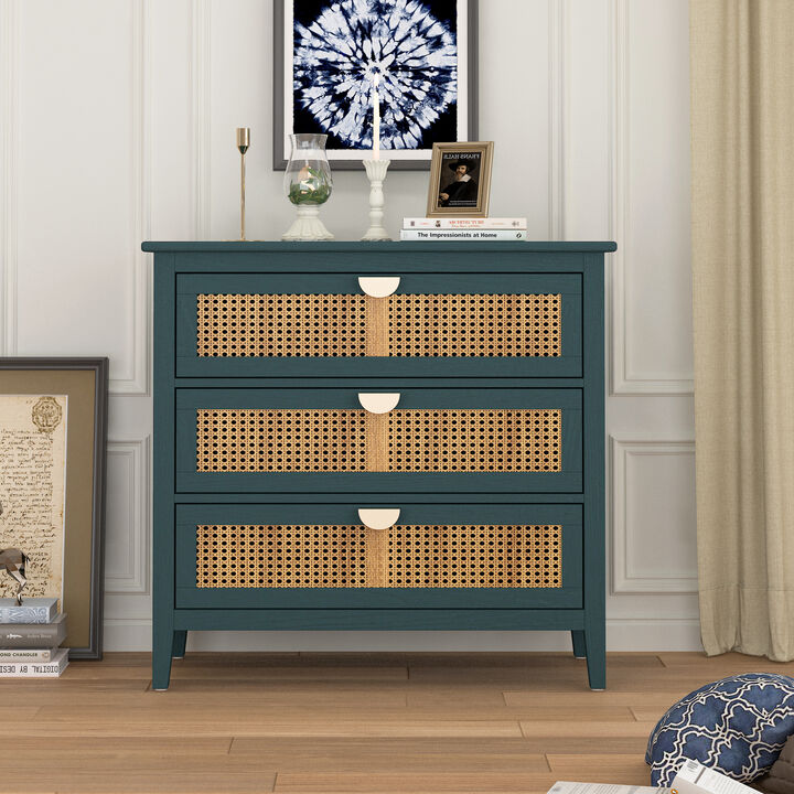 3 Drawer Cabinet, Natural Rattan, American Furniture, Suitable For Bedroom, Living Room, Study