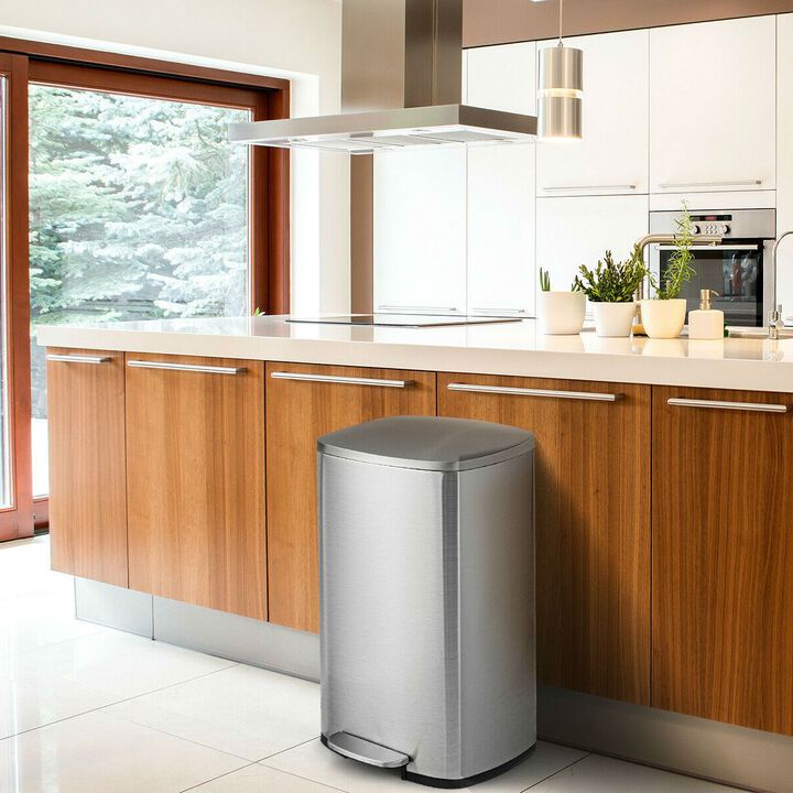 Hivvago 13 Gallon Modern Stainless Steel Kitchen Trash Can with Foot Step Pedal Design