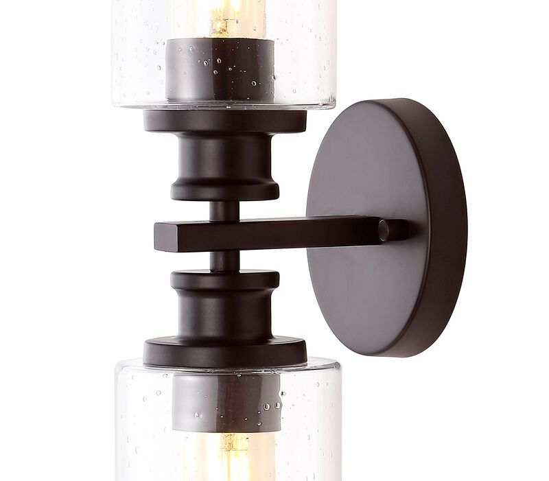 Jules Edison Cylinder Iron/Seeded Glass Farmhouse Contemporary LED Wall Sconce