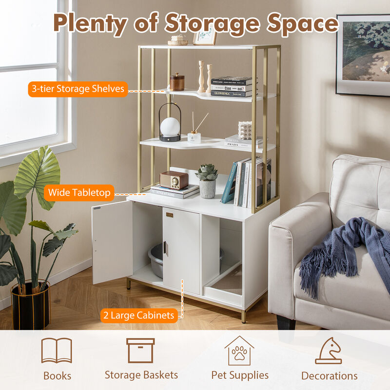 Cat Litter Box Enclosure with Storage and 3-tier Shelves