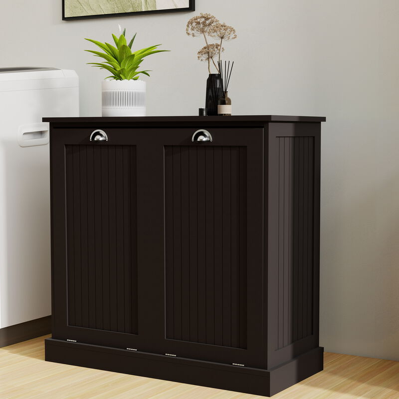 32.68 in. W. x 14.57 in. D x 31.5 in. H Wood Linen Cabinet with Tilt-out Storage