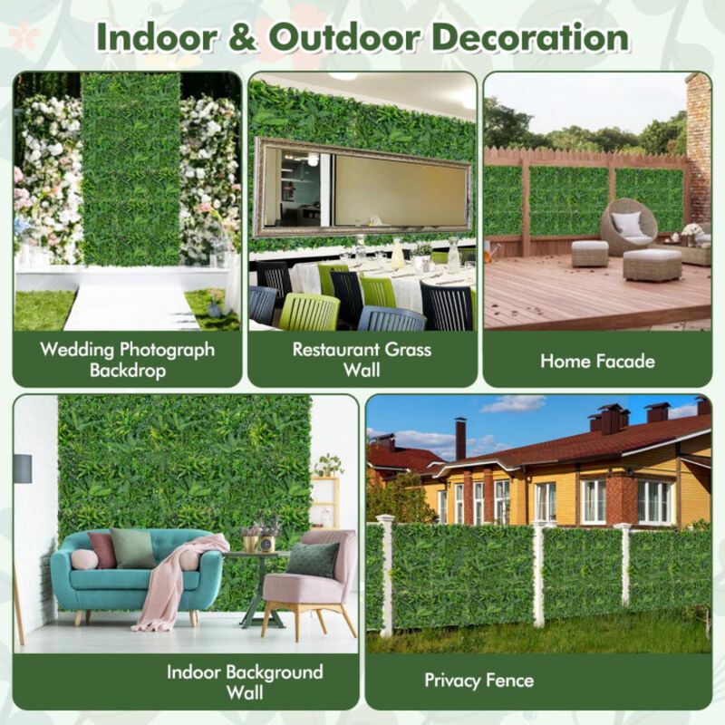 Hivvago 4 Pieces 20 x 20 Inch Artificial Hedge Boxwood Panels with Diverse Leaves