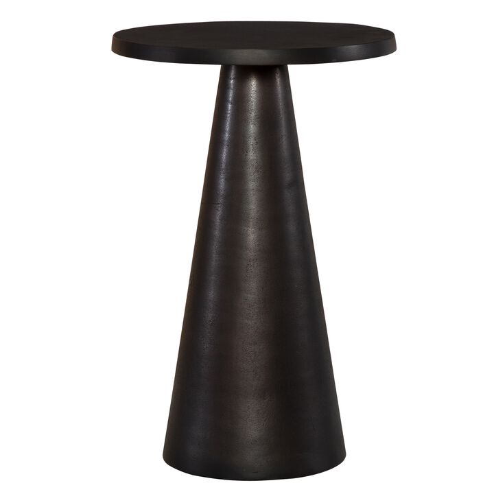 20 Inch Round Accent Table, Tapered Round Pedestal, Dark Bronze Aluminum - Benzara