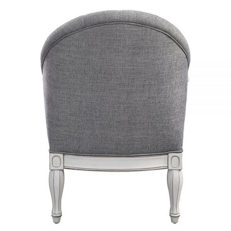 Fil 32 Inch Armchair, Tufted Backrest, Fabric Upholstery, Poplar Wood, Gray - Benzara