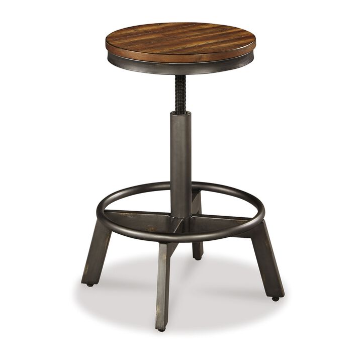 Jin Swivel Counter Height Stool Set of 2, Dining Adjustable, Brown - Benzara