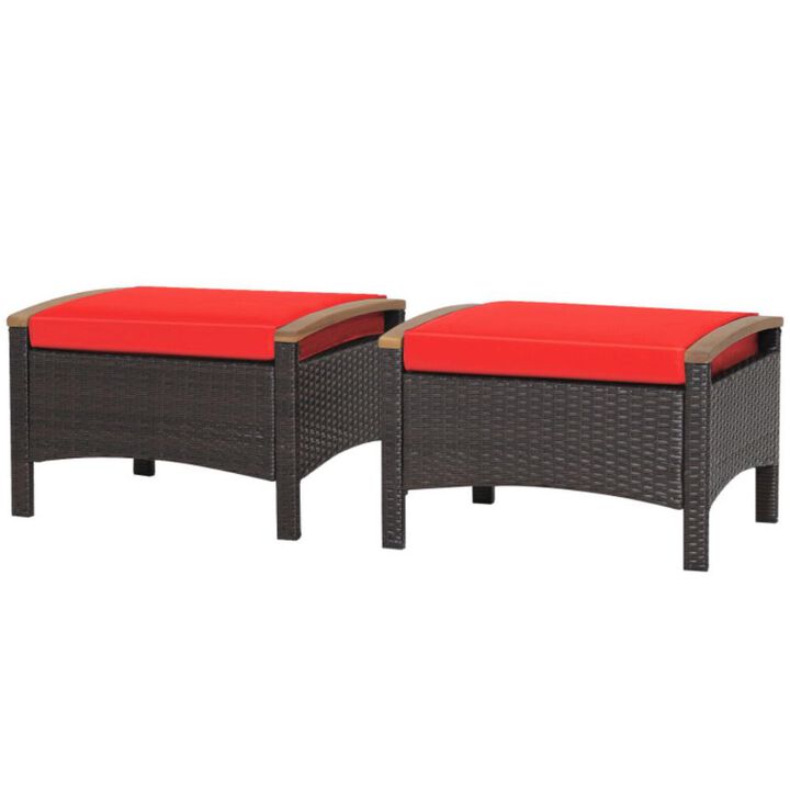 Hivvago Set of 2 Wicker Patio Ottoman Fade-Resistant Foot Rest with Cushion