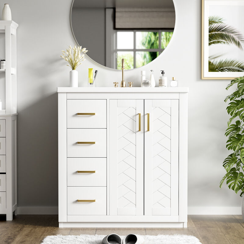 Merax Solid Wood Frame Freestanding Vanity for Bathroom