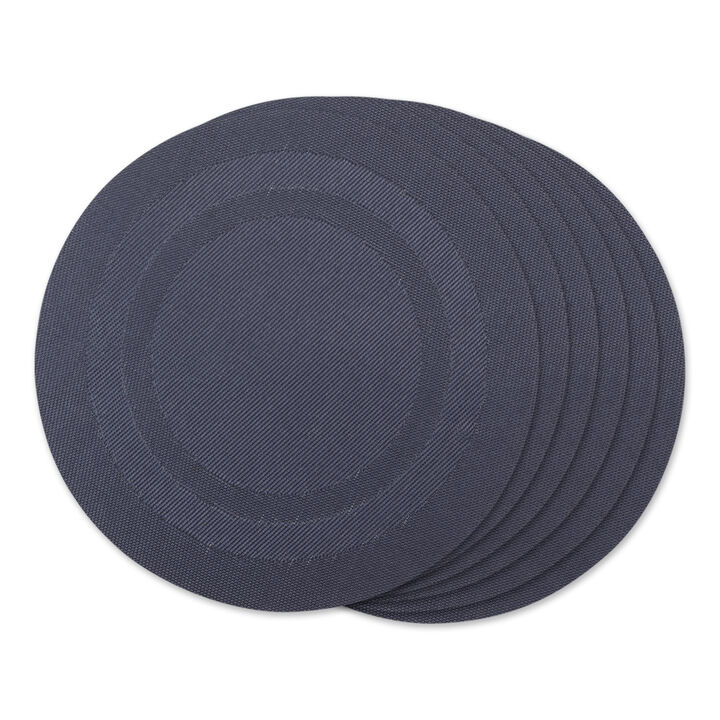 Set of 6 Blue Geometric Double Frame Round Outdoor Placemats 13.75"