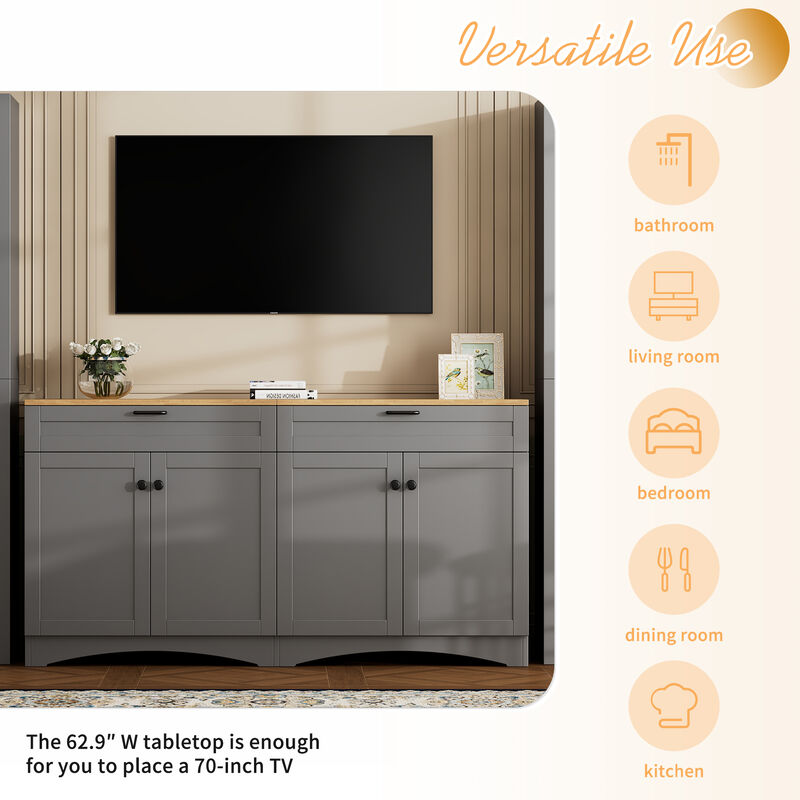 Merax 3-Piece Farmhouse Entertainment Center with Storage Cabinets