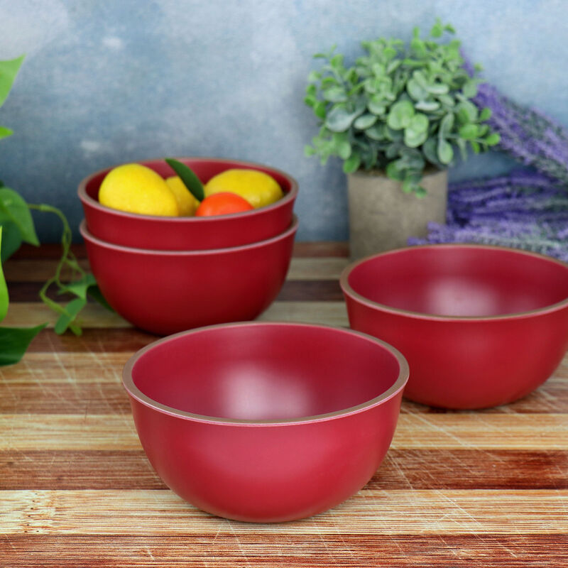 Gibson Home Rockabye 4 Piece Melamine Cereal Bowl Set in Dark Pink