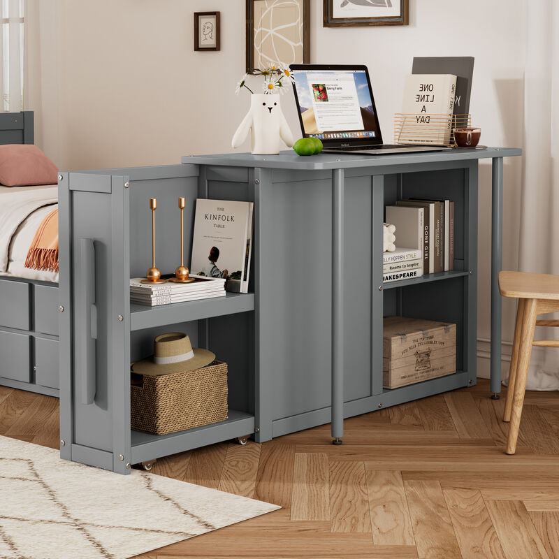 Merax Platform Bed with Desk and Storage Shelf