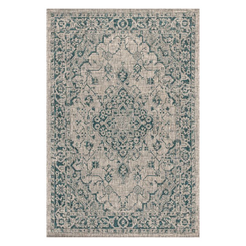 Rozetta Boho Medallion Textured Weave Gray/Black. Indoor/Outdoor Runner Rug