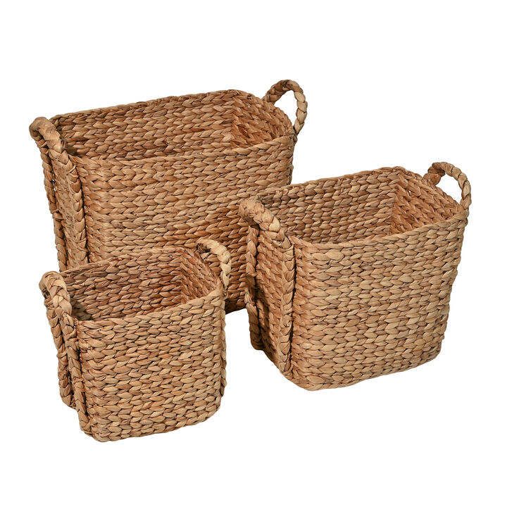 Clara Farmhouse Classic Handwoven Hyacinth Rectangle Storage Floor Baskets with Handles