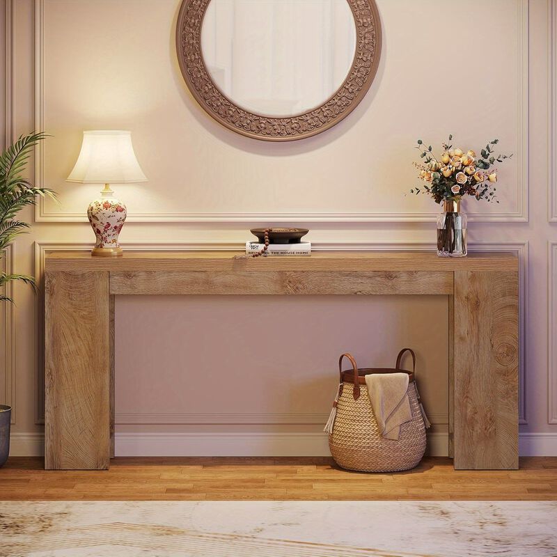 Modern 70.9-Inch Console Table, Farmhouse Wood Sofa Table, Narrow Entryway Christmas Renewal Table for Living Room, Hallway, Entrance, Foyer, Light Oak Brown