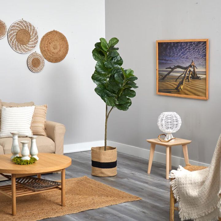 Hivvago 5.5 Feet Fiddle Leaf Fig Artificial Tree in Handmade Natural Cotton Planter