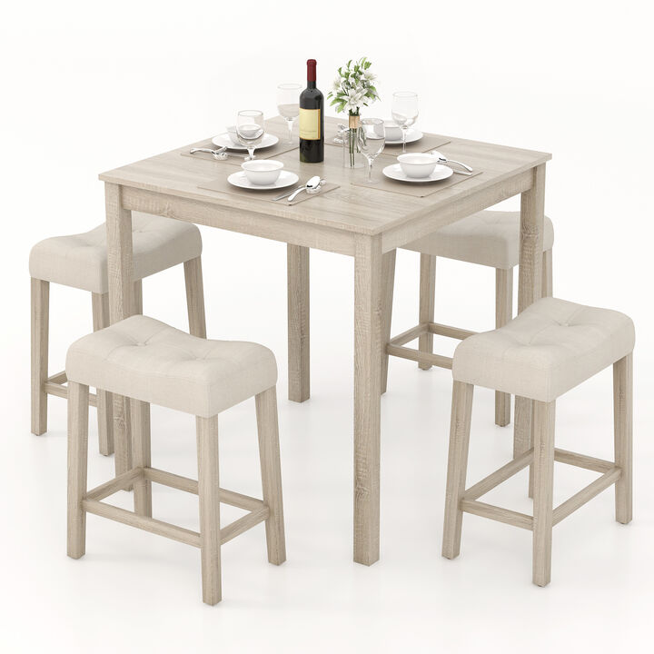 5-Piece Bar Table Set with Square Table and 4 Padded Stools for Kitchen or Home Bar