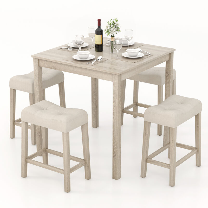 5-Piece Bar Table Set with Square Table and 4 Padded Stools for Kitchen or Home Bar