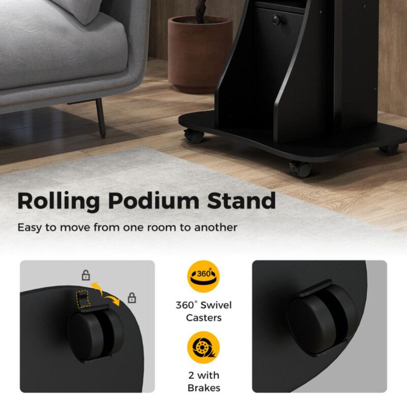 Hivvago Adjustable Mobile Standing Desk Cart with Tilt Desktop and Cabinet