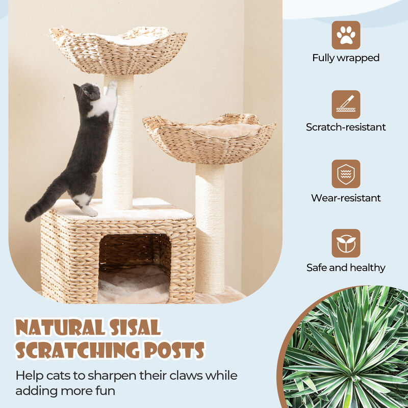 48" Cattail Cat Tower with Sisal Scratching Posts, Cozy Perch & Condo for Indoor Cats