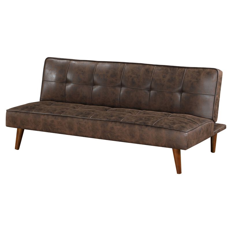Sena Futon Convertible Sofa Bed Sleeper Couch, Dark Brown Faux Leather - Benzara