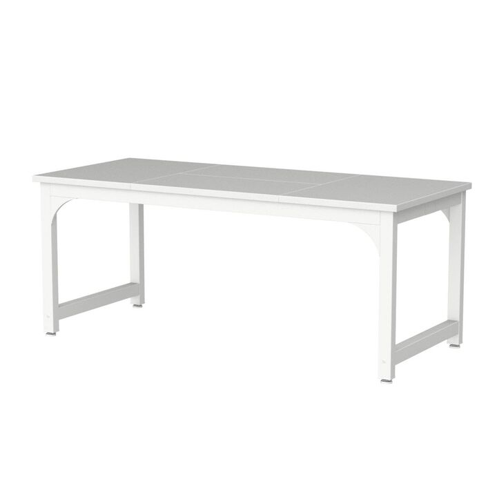 Home Office Desk, 63 Inch Minimalist Wood Top w White Metal Frame - Benzara