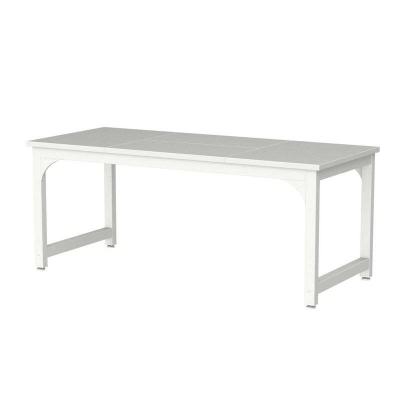 Home Office Desk, 63 Inch Minimalist Wood Top w White Metal Frame - Benzara