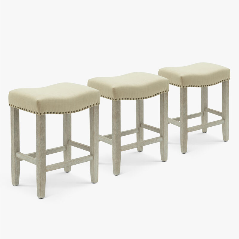 WestinTrends 24" Upholstered Saddle Seat Antique Gray Counter Stool (Set of 3)