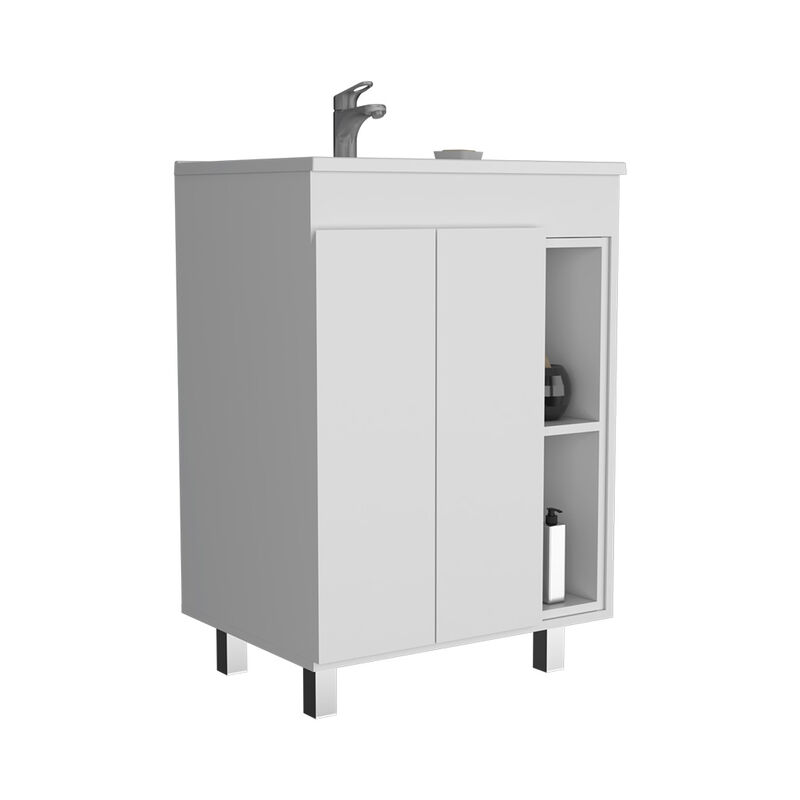 DEPOT E-SHOP Acra Free Standing Vanity, Two Interior Shelves, Two External Shelves, Double Door Cabinet, White