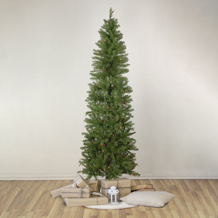 6.5' Pre-Lit Silver Lake Fir Pencil Artificial Christmas Tree  Multi Lights