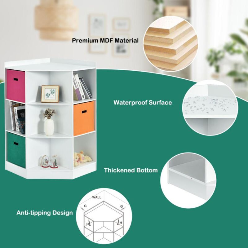 Hivvago 3-Tier Kids Storage Shelf Corner Cabinet with 3 Baskets
