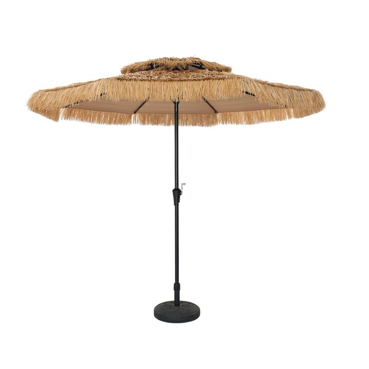 Mondawe 9 ft Hawaiian Style 2 Tier Straw Patio Umbrella Shade with Based Included