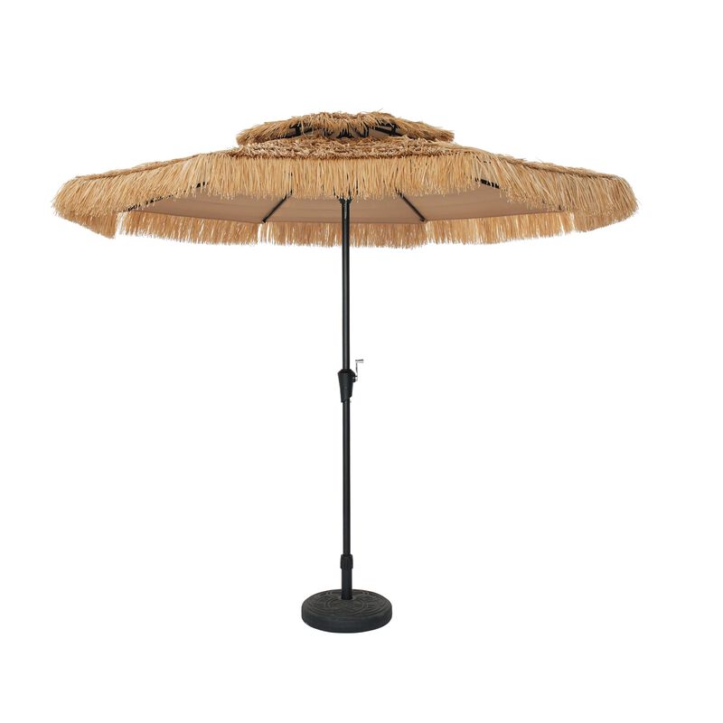Mondawe 9 ft Hawaiian Style 2 Tier Straw Patio Umbrella Shade with Based Included