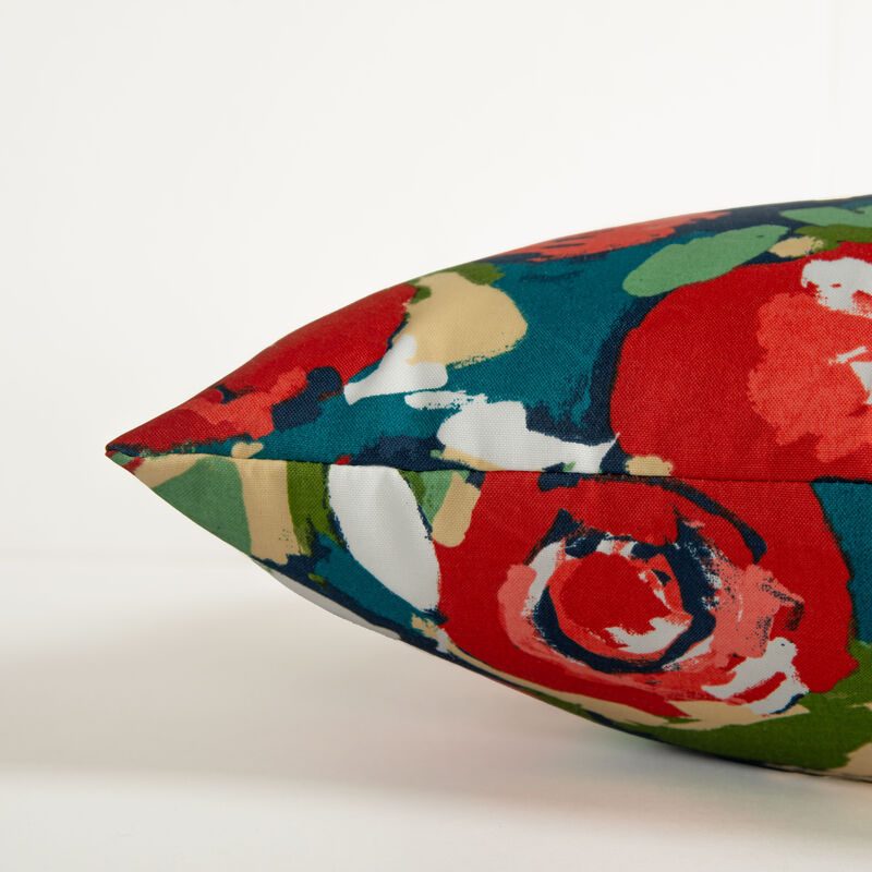 22"x22" Indoor/Outdoor Pillow, Botanical Red and Blue